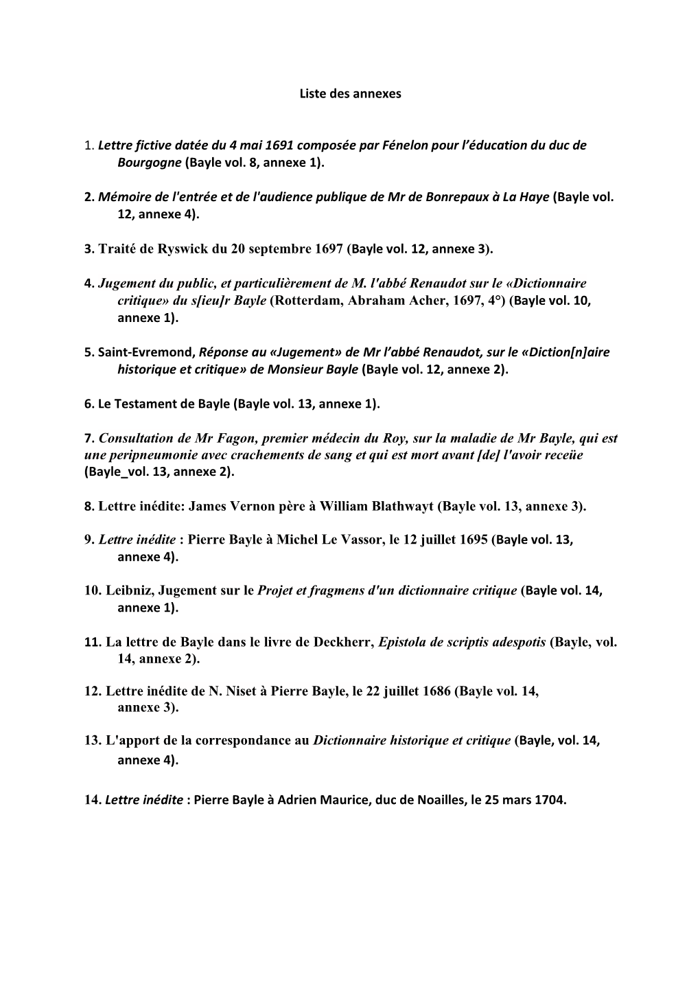Liste Des Annexes 1. Lettre Fictive Datée Du 4 Mai 1691 Composée Par