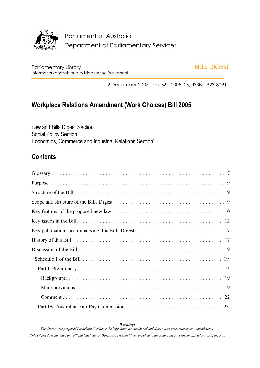 Workplace Relations Amendment (Work Choices) Bill 2005