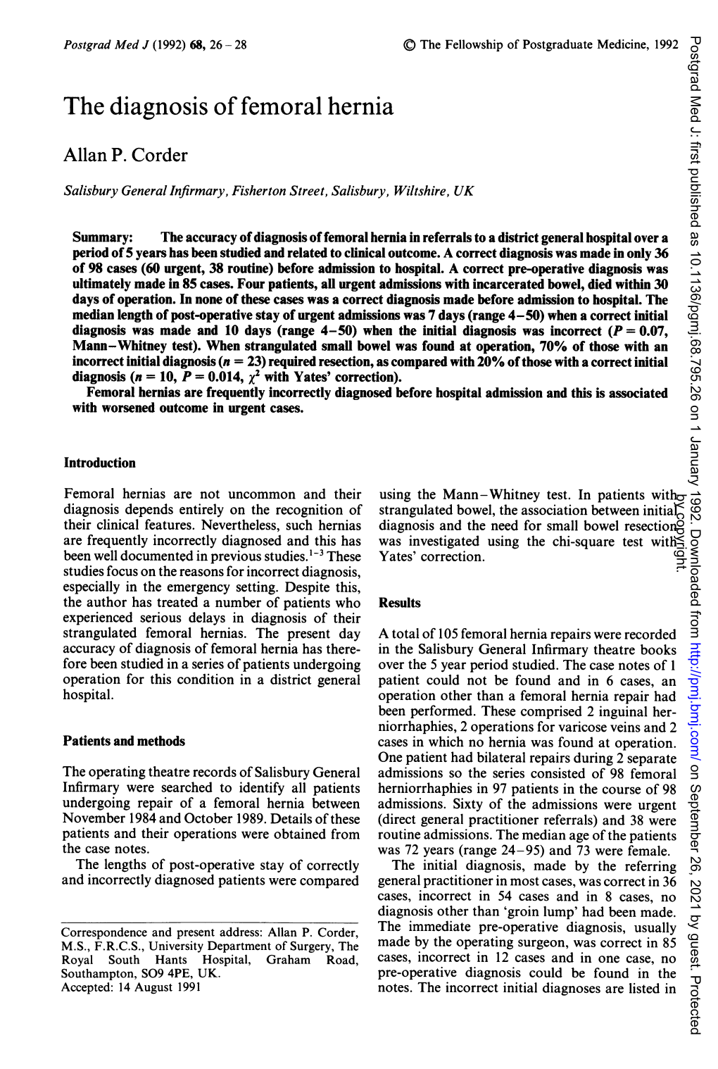 The Diagnosis of Femoral Hernia Allan P