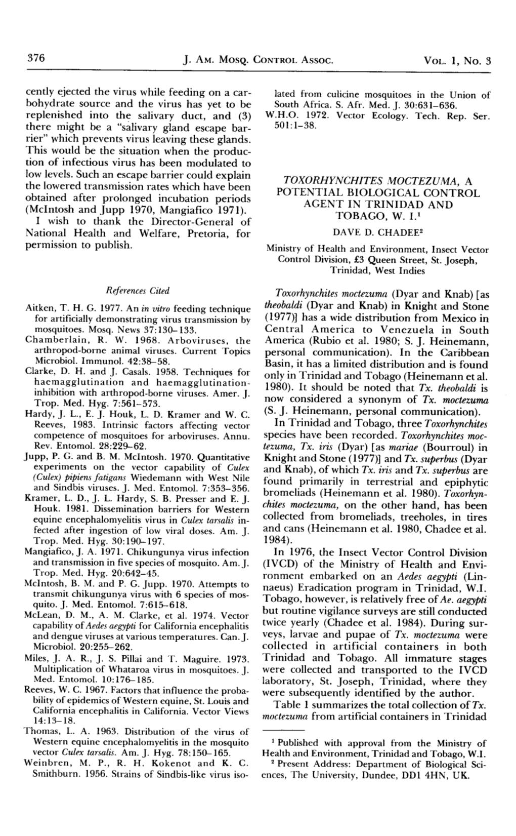 J. Aer. Mosq. Conrnol Assoc. TOXORHYNCHITES MOCTEZUMA