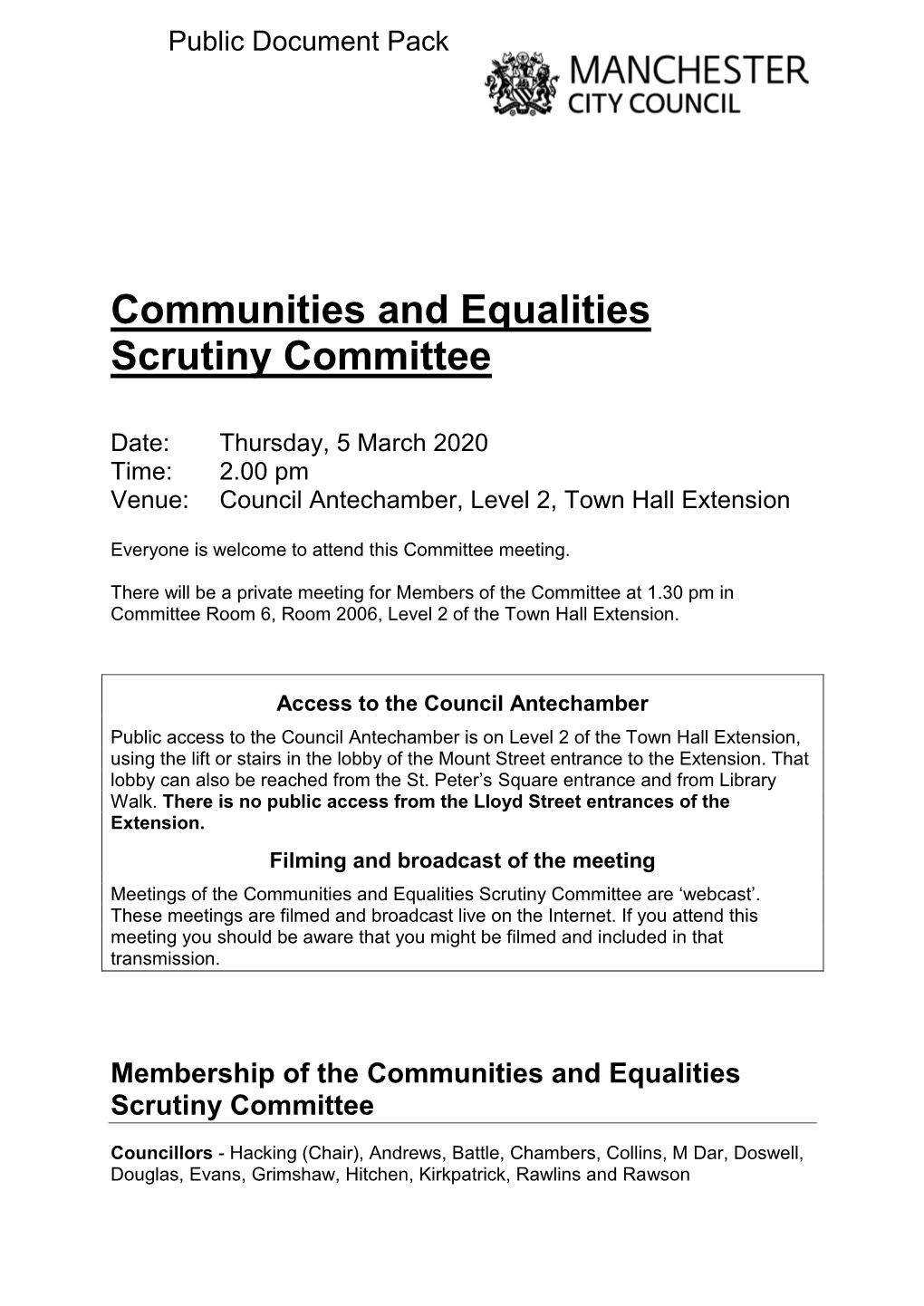 (Public Pack)Agenda Document for Communities and Equalities