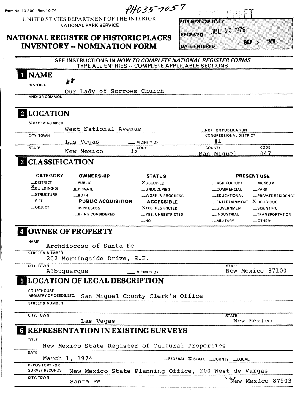 National Register of Historic Places Inventory -- Nomination Form