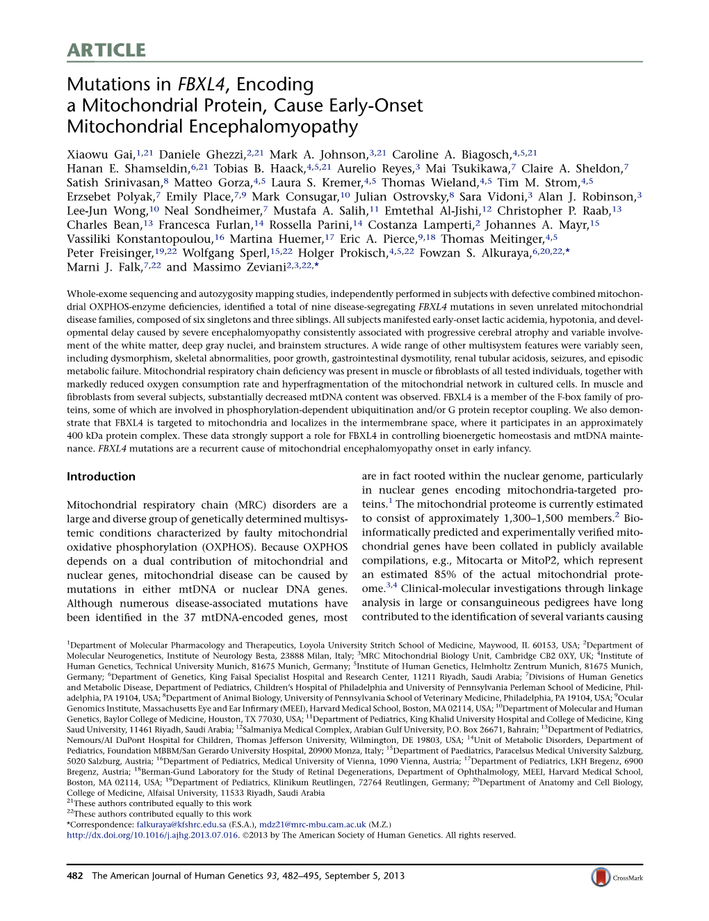 Mutations in FBXL4, Encoding a Mitochondrial Protein, Cause Early-Onset Mitochondrial Encephalomyopathy