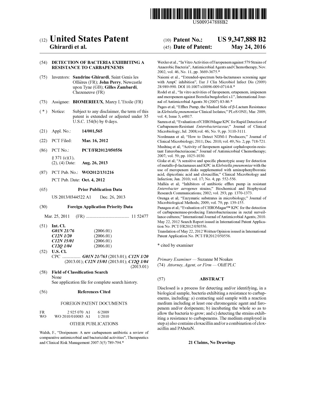 (12) United States Patent (10) Patent No.: US 9,347,888 B2 Ghirardi Et Al