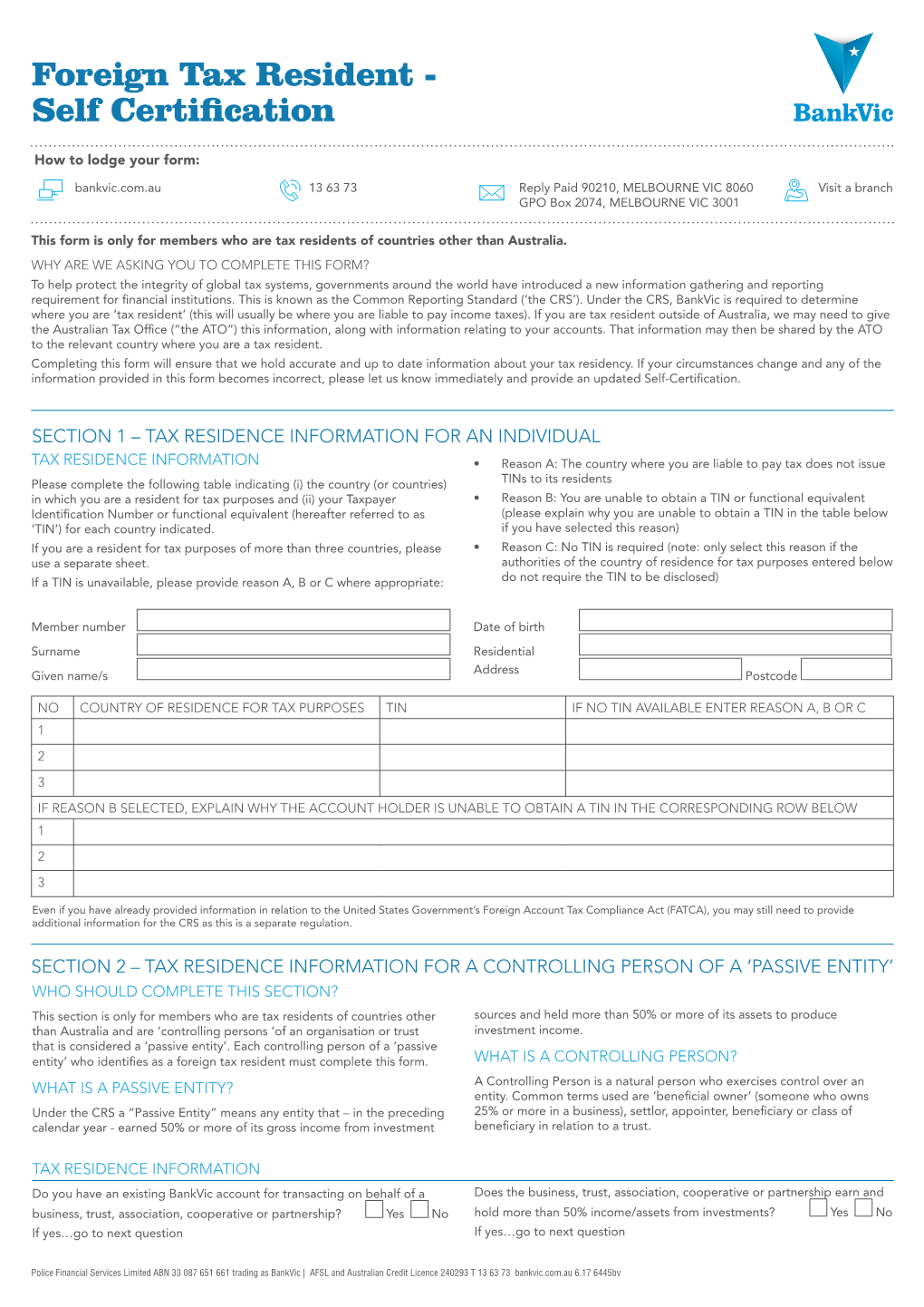 Foreign Tax Resident - Self Certification