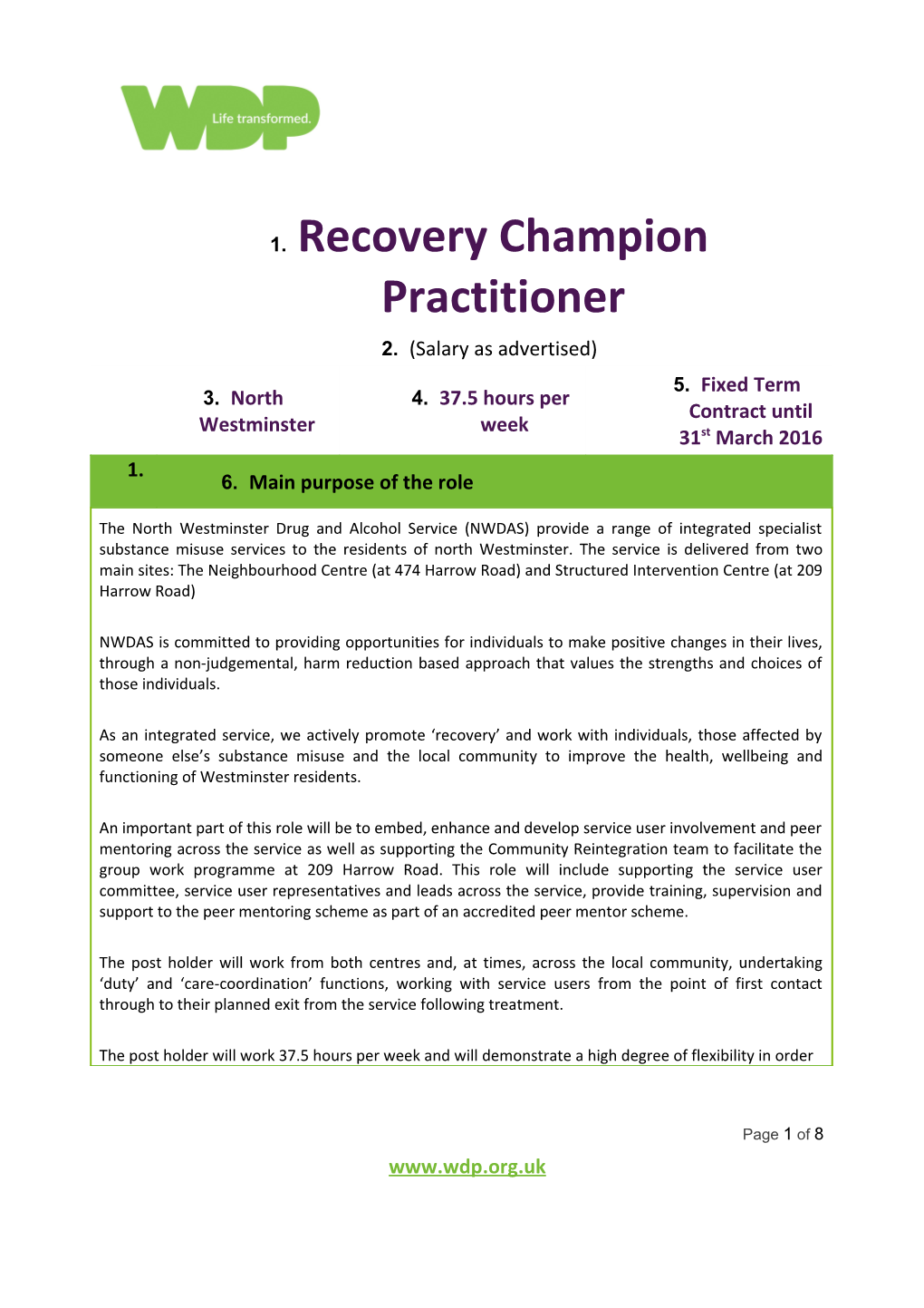 Recovery Champion Practitioner - North Westminister