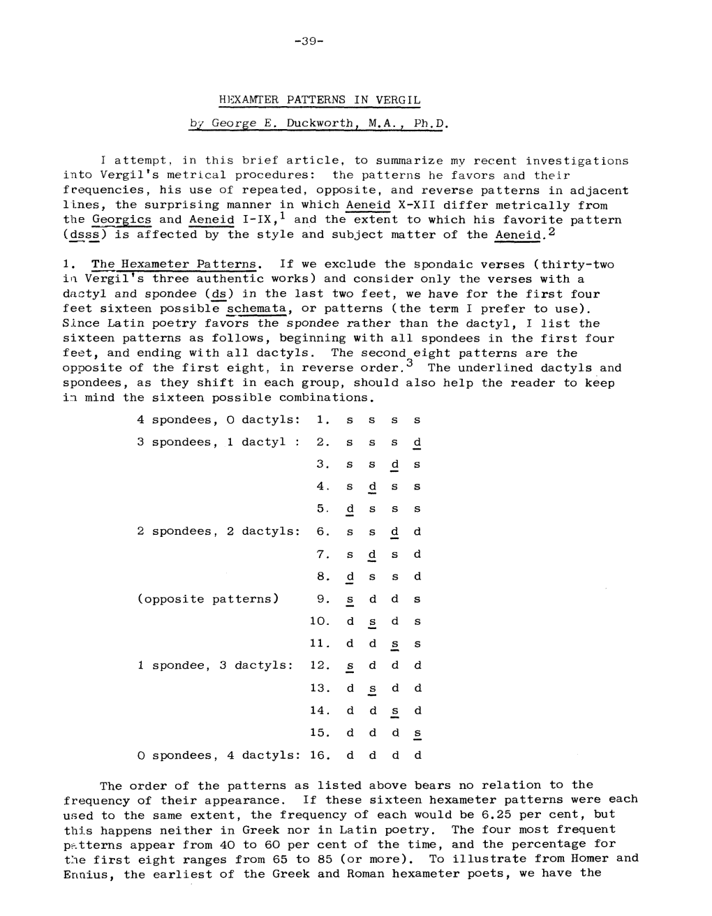 HHXAMTER PATTERNS in VERGIL by George E. Duckworth, M.A., Ph.D