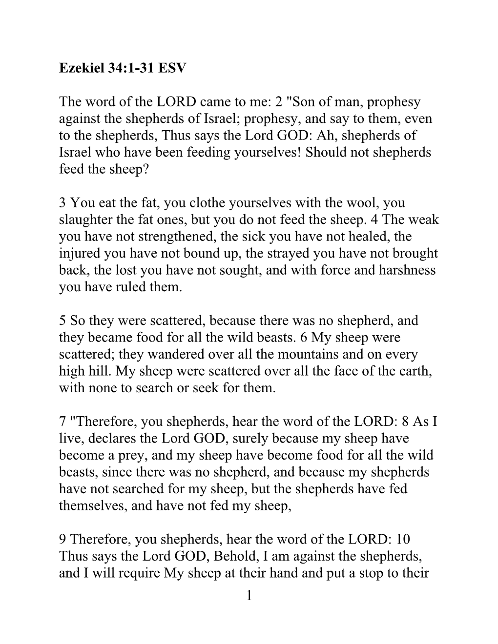 1 Ezekiel 34:1-31 ESV the Word of the LORD Came