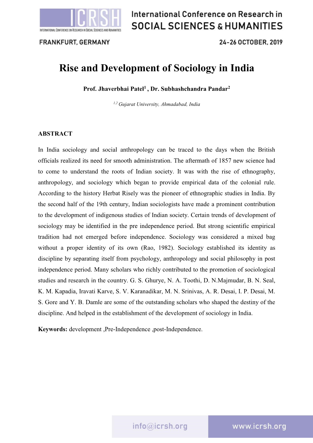Rise and Development of Sociology in India