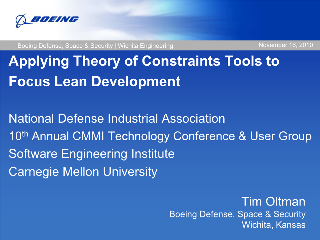 Applying Theory of Constraints Tools to Focus Lean Development