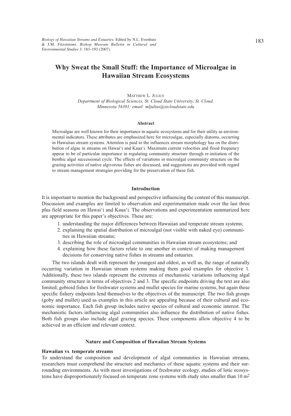 The Importance of Microalgae in Hawaiian Stream Ecosystems