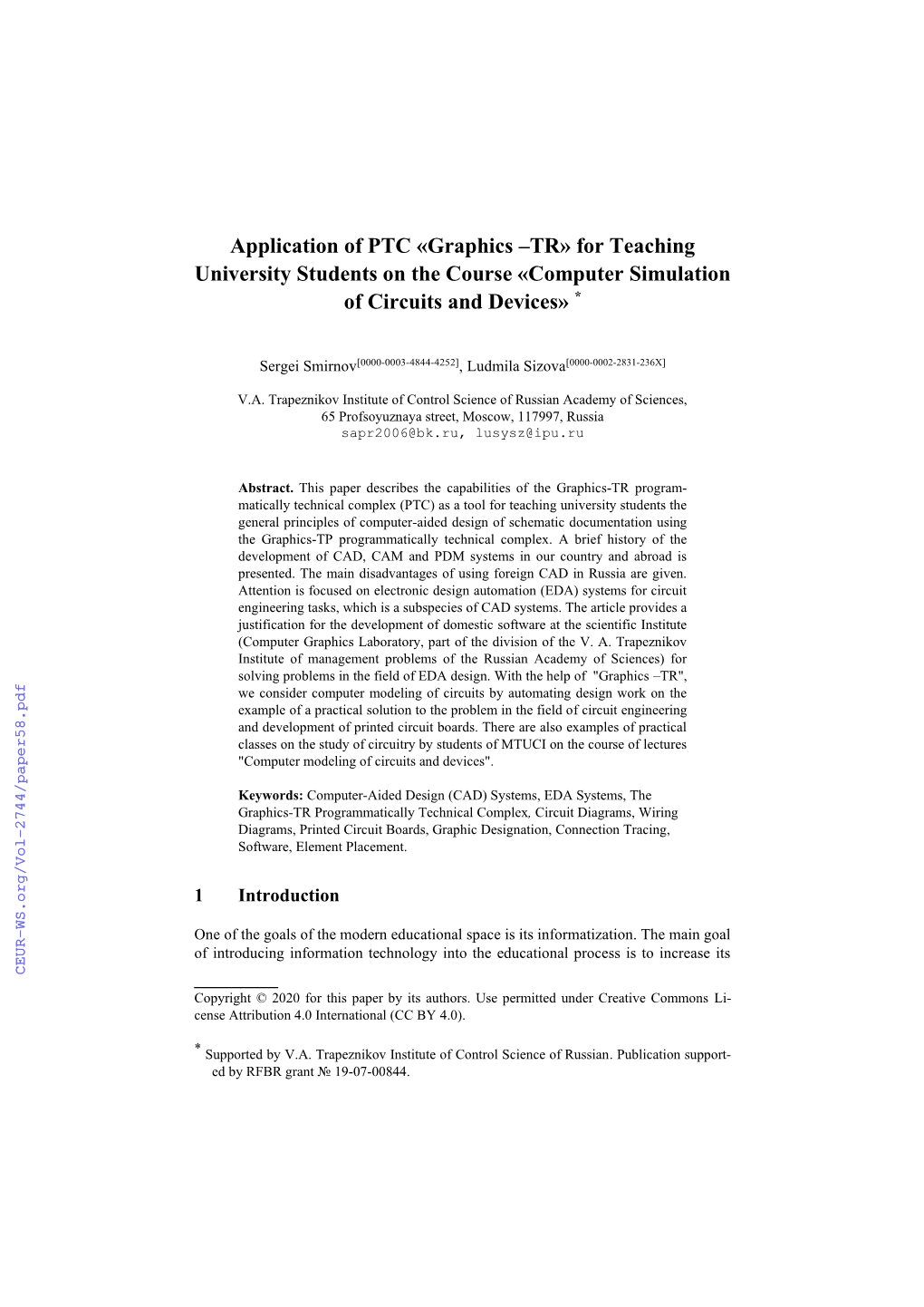 Graphics –TR» for Teaching University Students on the Course «Computer Simulation of Circuits and Devices» *