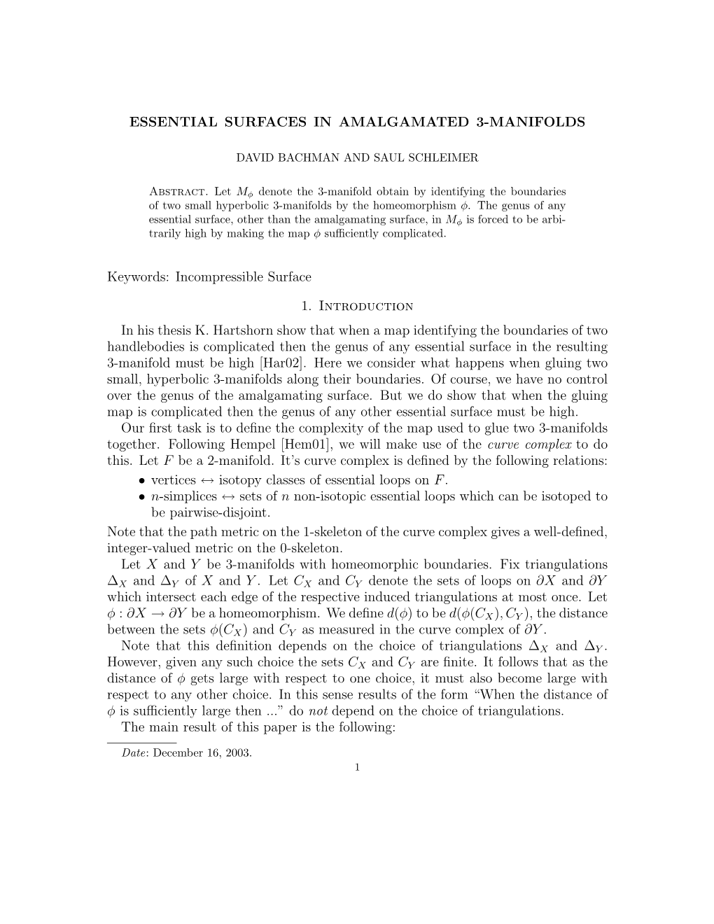 Essential Surfaces in Amalgamated 3-Manifolds