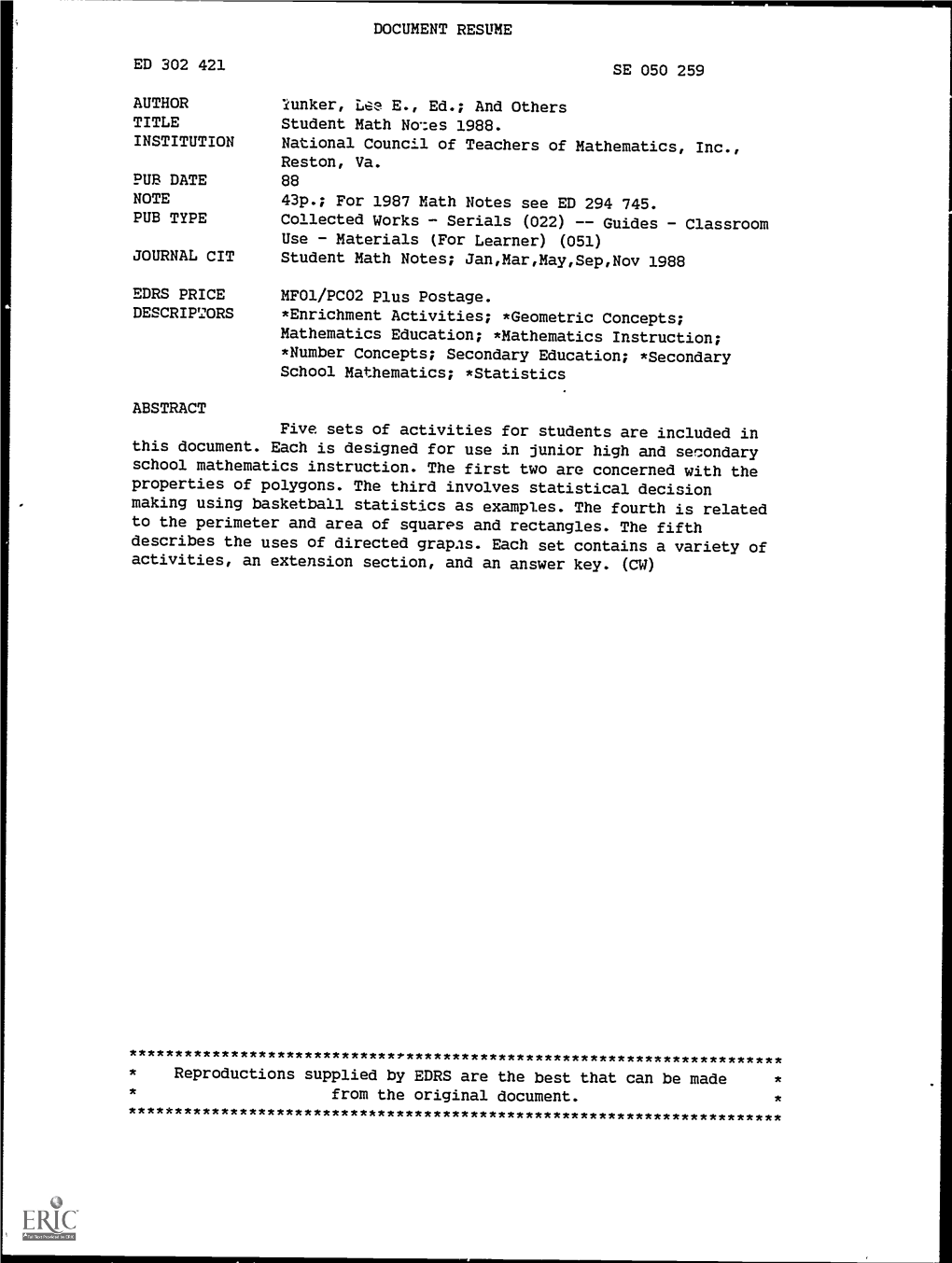 Student Math Notes 1988