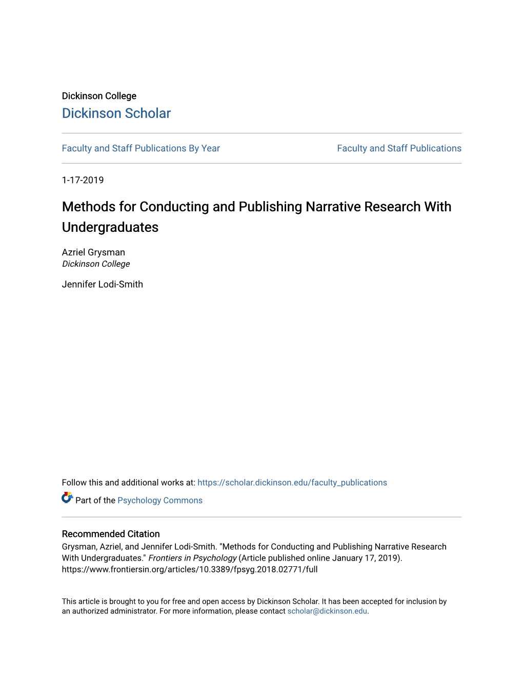 Methods for Conducting and Publishing Narrative Research with Undergraduates