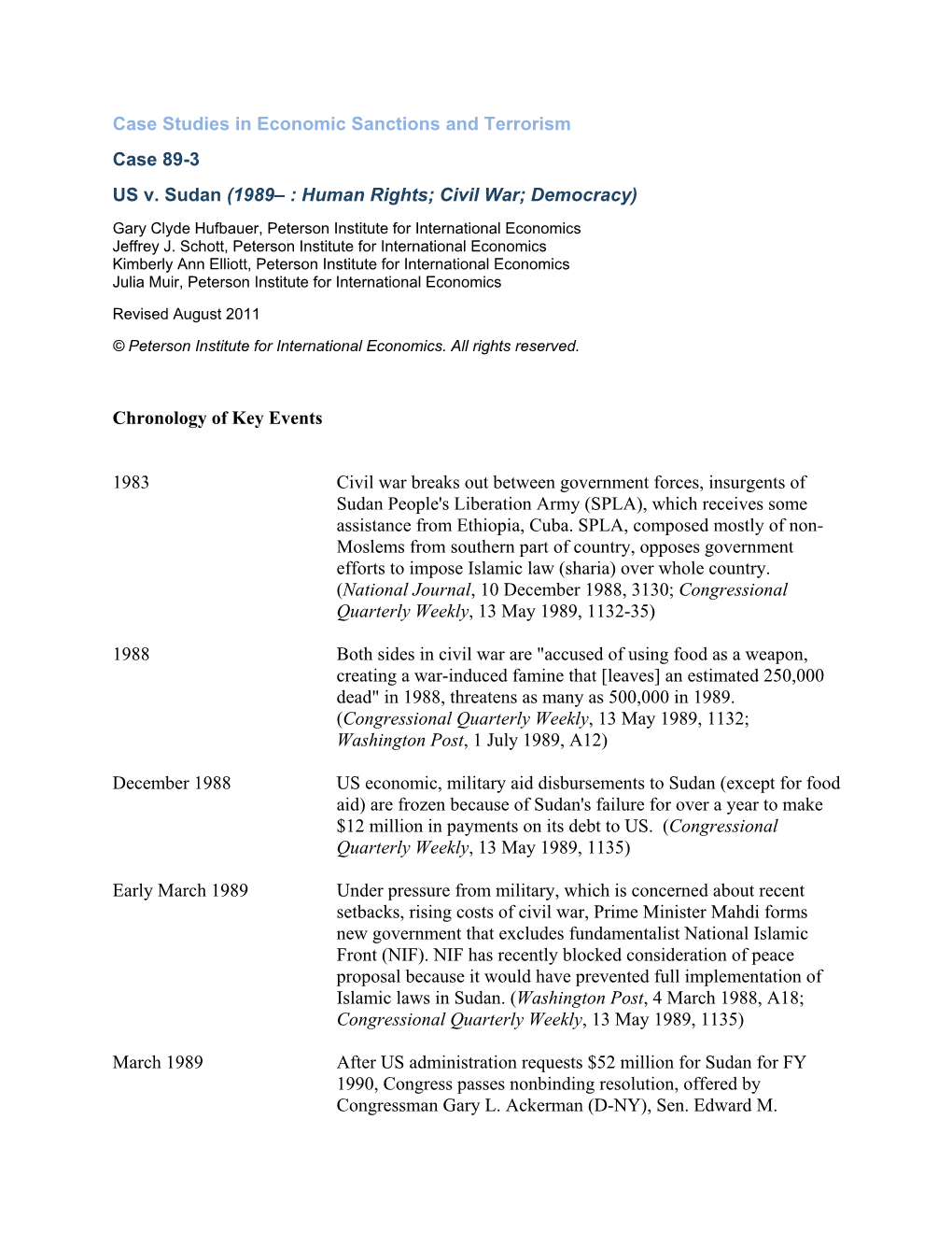 Economic Sanctions Case 89-3: US V. Sudan