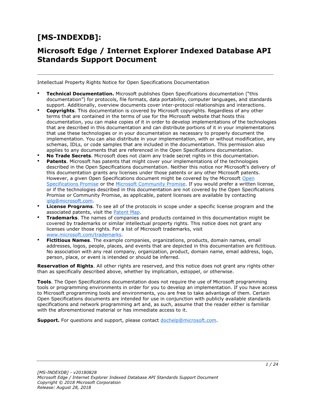 MS-INDEXDB]: Microsoft Edge / Internet Explorer Indexed Database API Standards Support Document