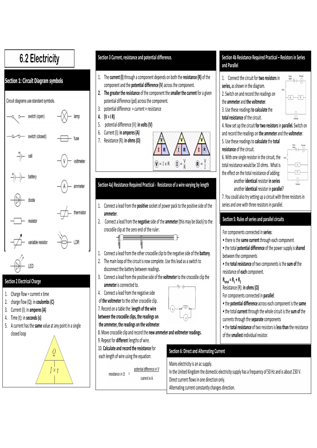 6.2 Electricity Section 3 Current, Resistance and Potential Difference