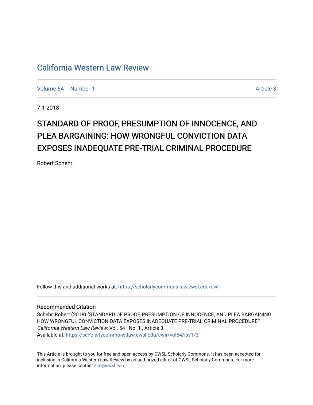 Standard of Proof, Presumption of Innocence, and Plea Bargaining: How Wrongful Conviction Data Exposes Inadequate Pre-Trial Criminal Procedure