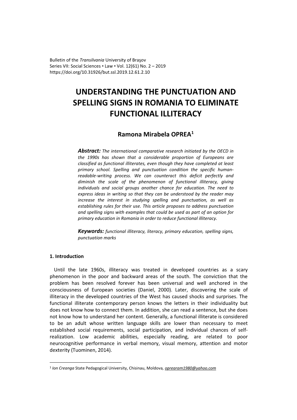 Understanding the Punctuation and Spelling Signs in Romania to Eliminate Functional Illiteracy