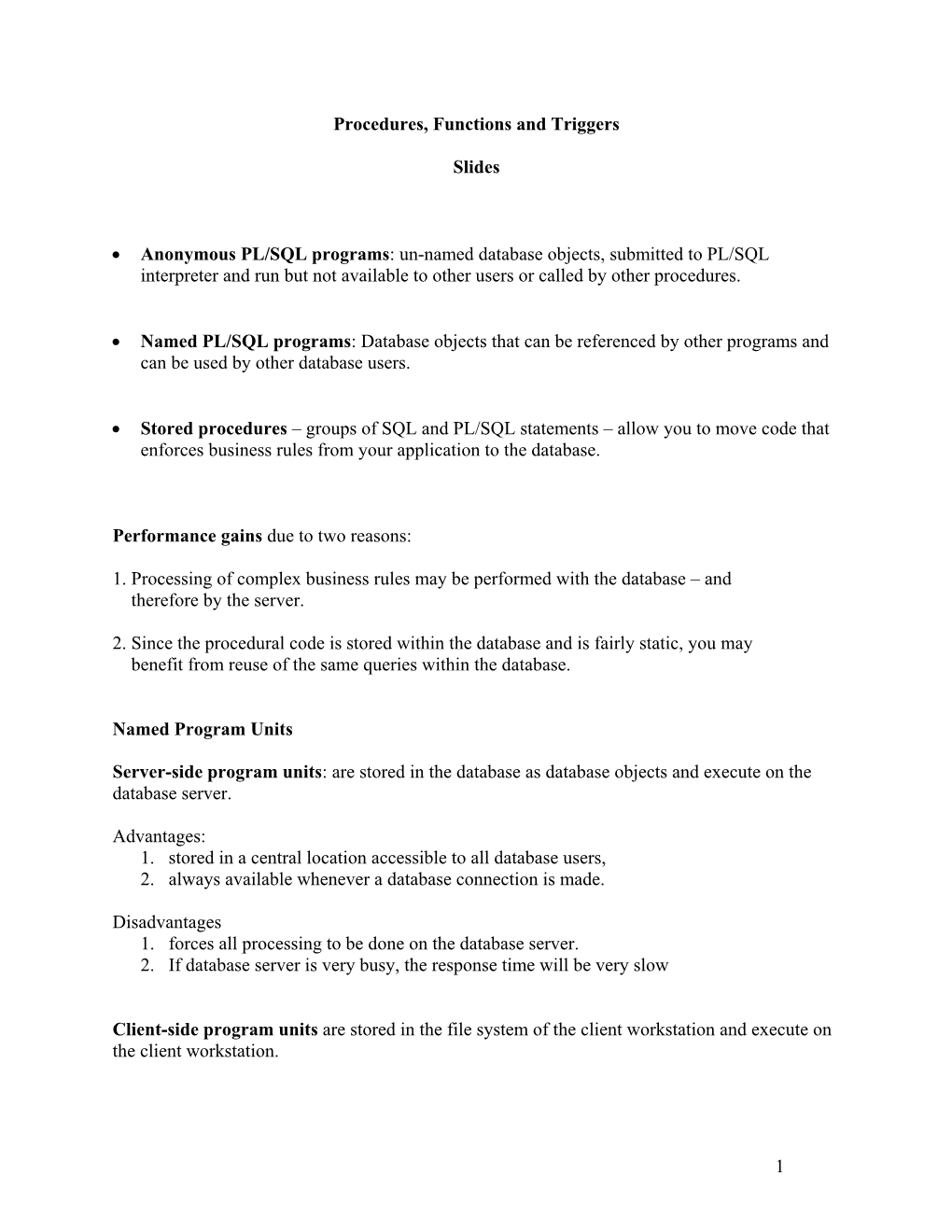 Chapter 5: Procedures, Functions and Triggers