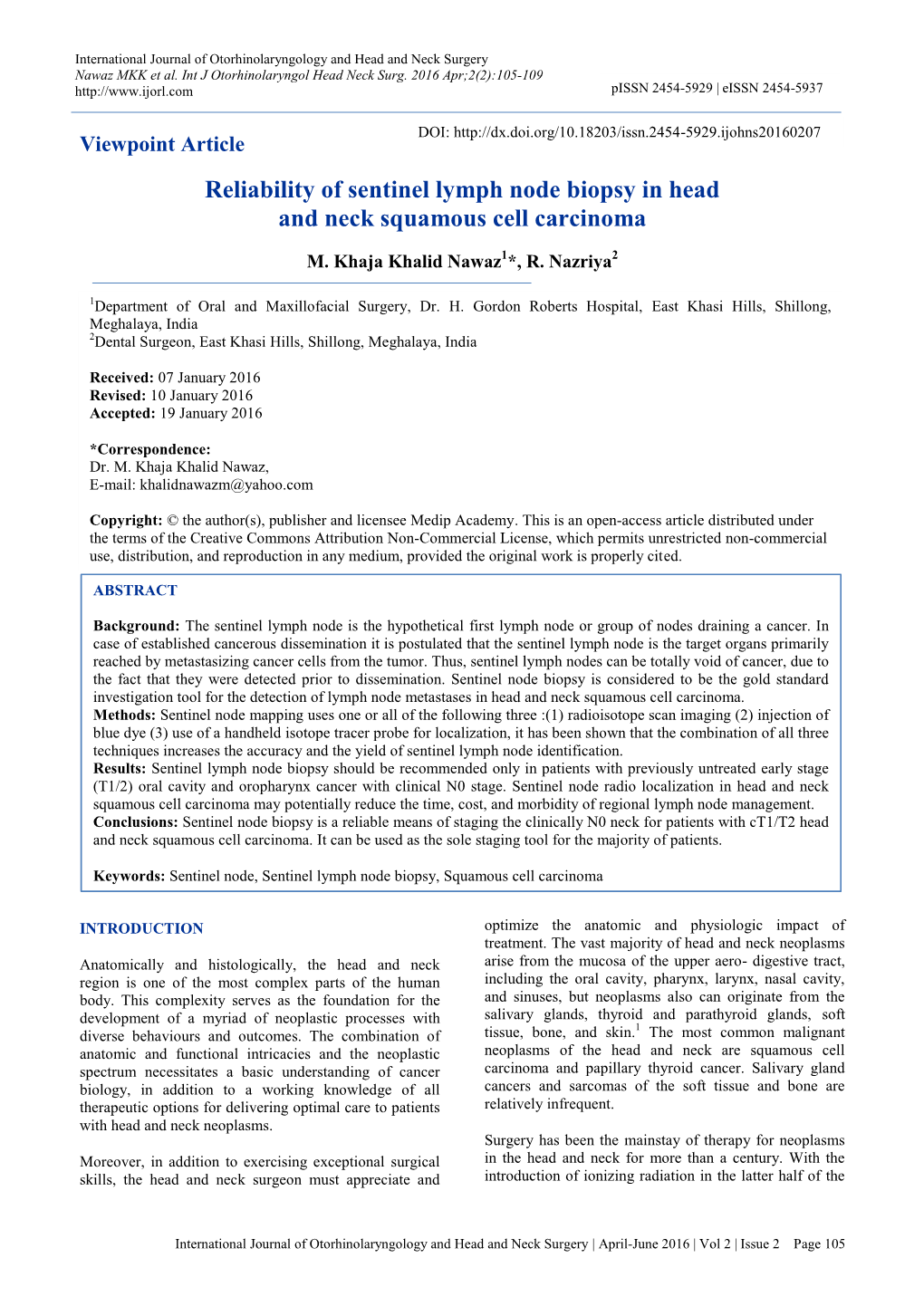 Reliability of Sentinel Lymph Node Biopsy in Head and Neck Squamous Cell Carcinoma