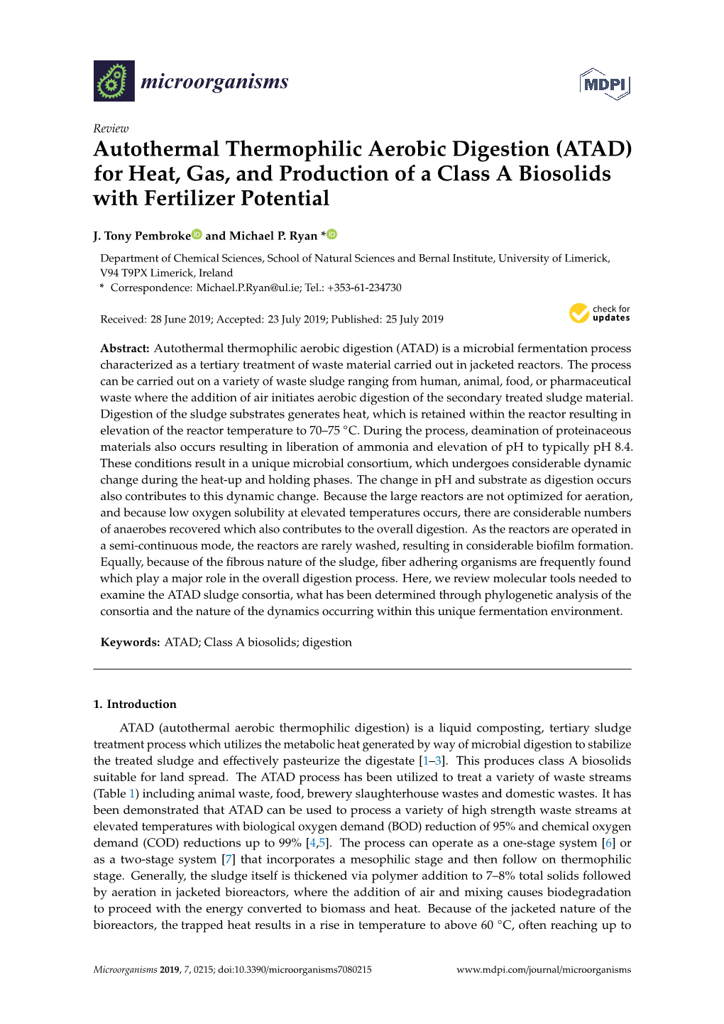 Autothermal Thermophilic Aerobic Digestion (ATAD) for Heat, Gas, and Production of a Class a Biosolids with Fertilizer Potential