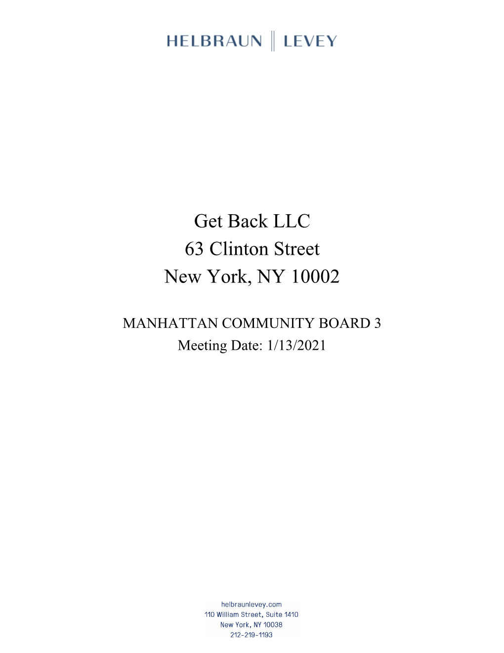 Get Back LLC 63 Clinton Street New York, NY 10002