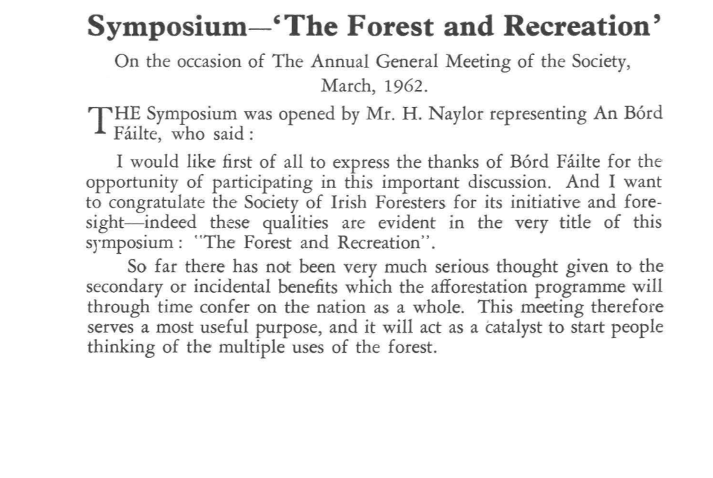 Symposium-'The Forest and Recreation' on the Occasion of the Annual General Meeting of the Society, March, 1962