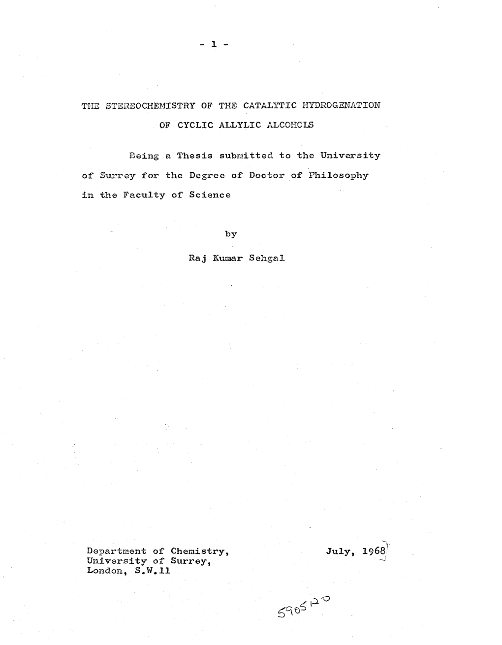 The Stereochemistry of the Catalytic Hydrogenation Of