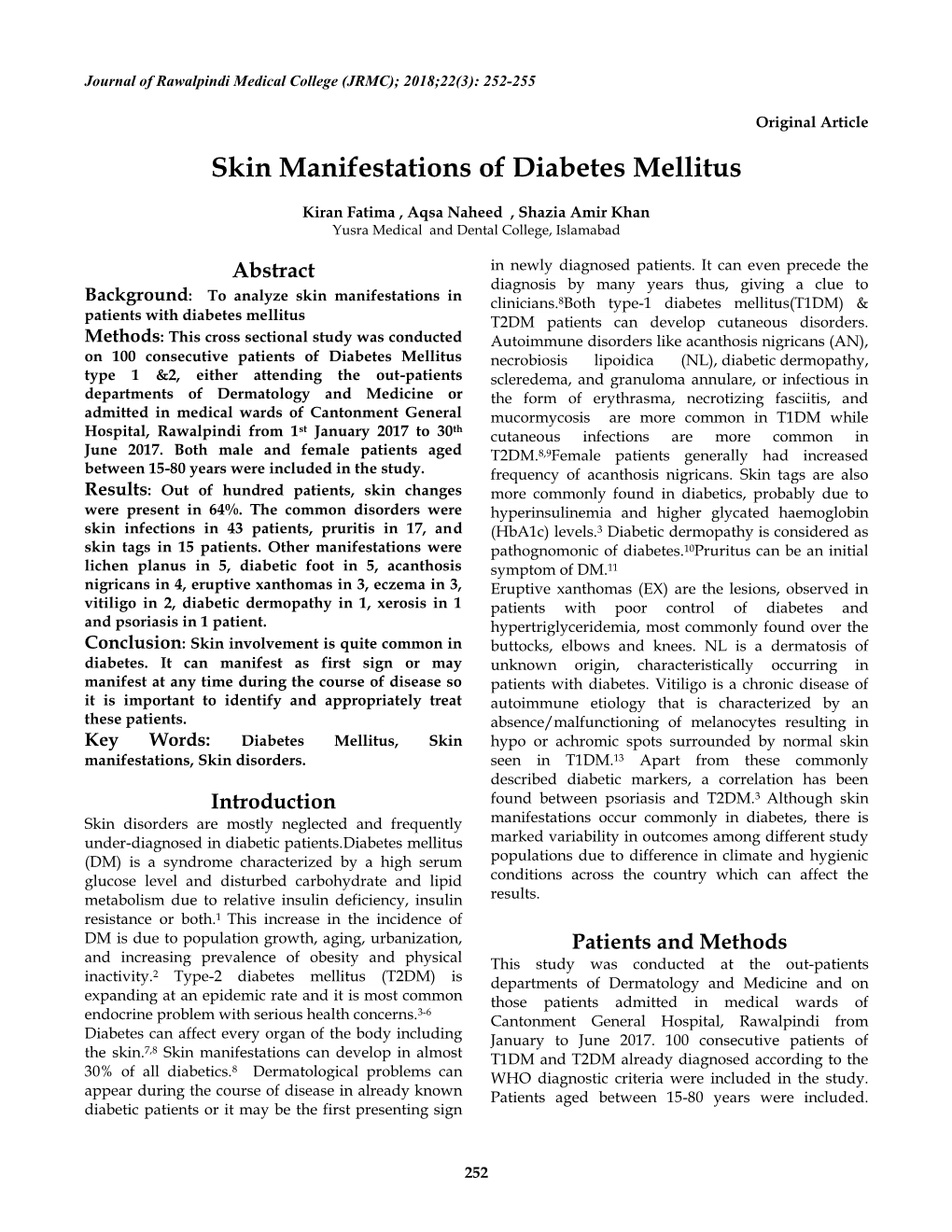 Skin Manifestations of Diabetes Mellitus