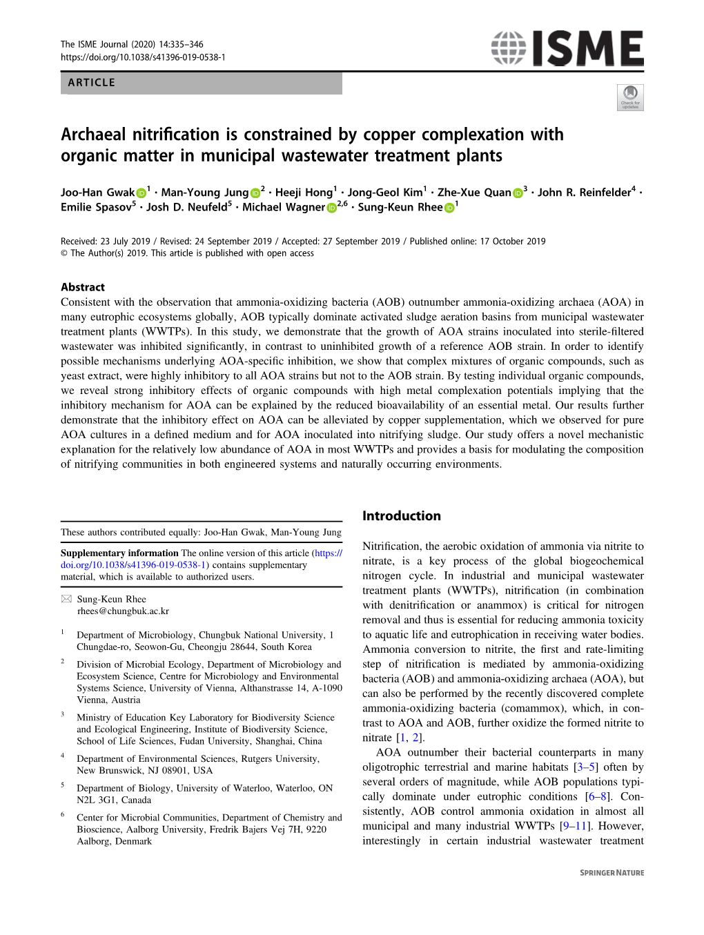 Archaeal Nitrification Is Constrained by Copper Complexation with Organic