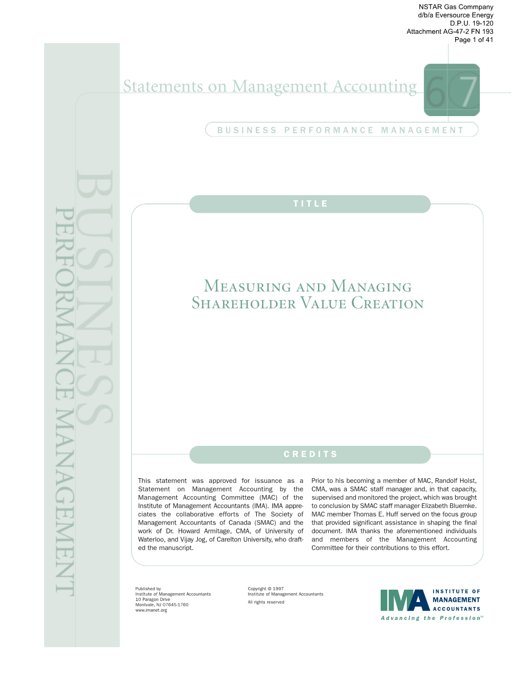 Statements on Management Accounting Measuring AND