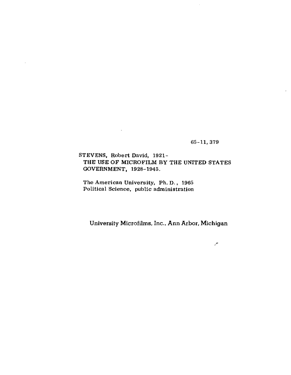 STEVENS, Robert David, the USE of MICROFILM B Y the UNITED