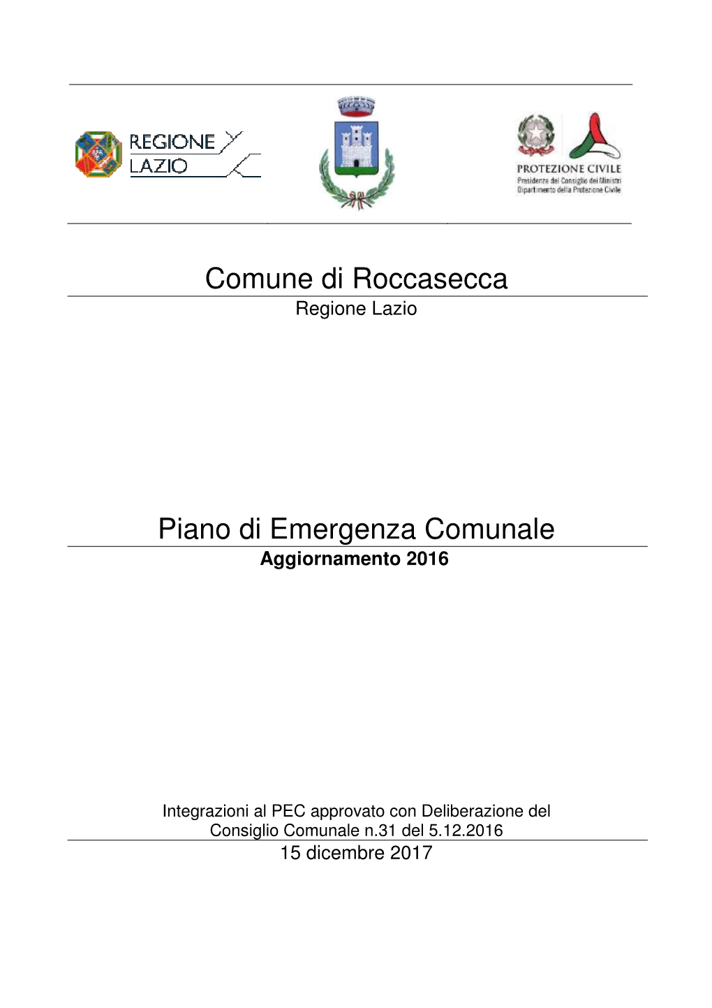 Com Piano Di Mune Di Roccasecca Di Emergenza Comun Nale