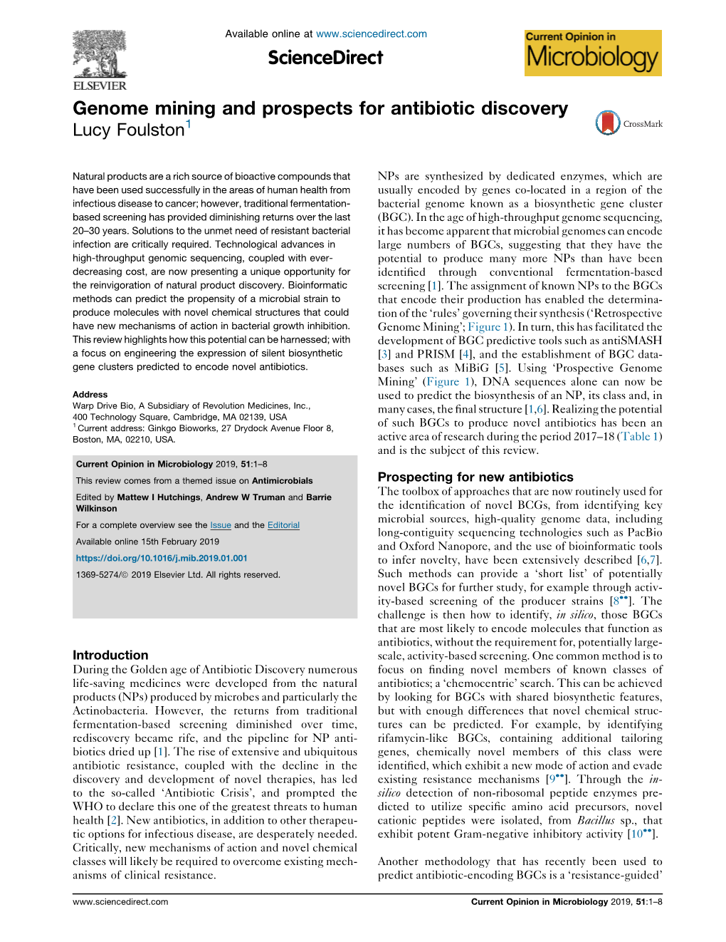 Genome Mining and Prospects for Antibiotic Discovery 1