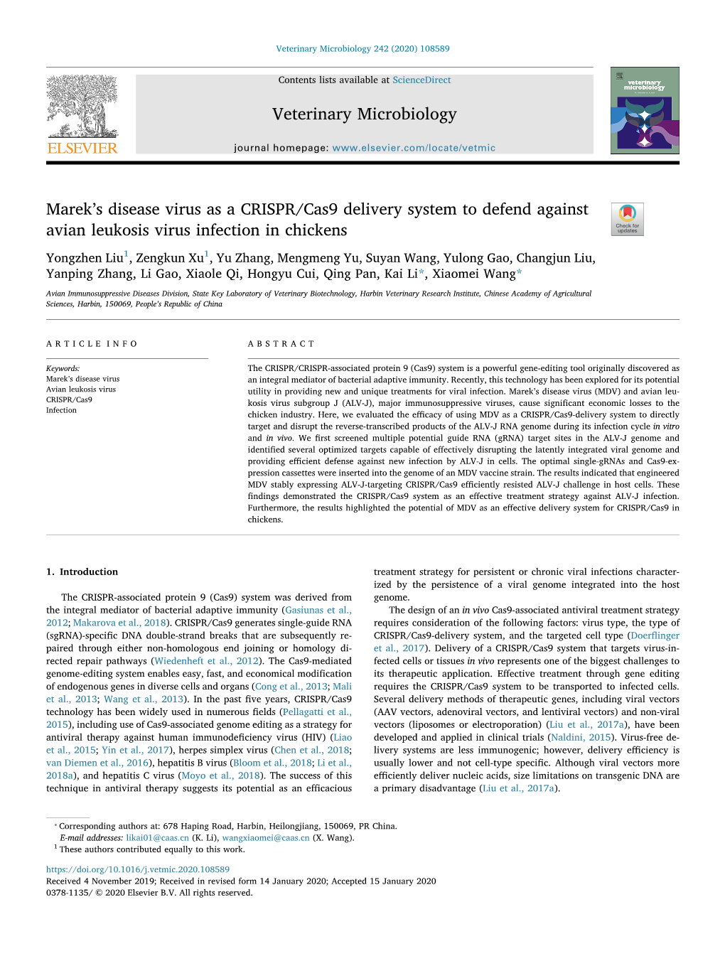 Marek's Disease Virus As a CRISPR/Cas9 Delivery System To