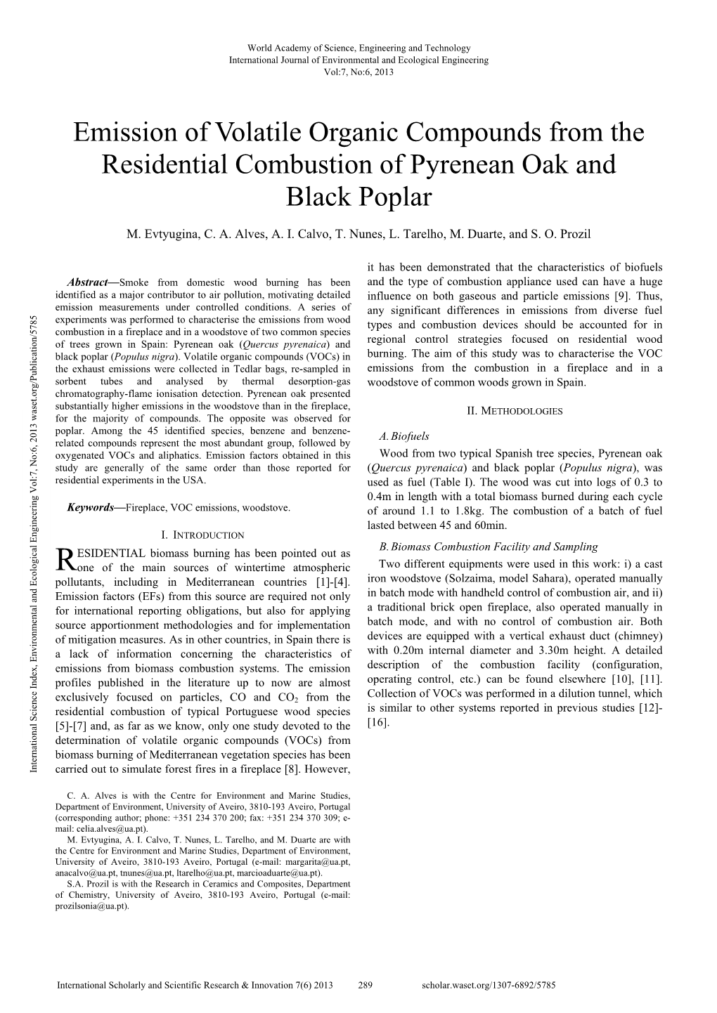 Emission of Volatile Organic Compounds from the Residential Combustion of Pyrenean Oak and Black Poplar