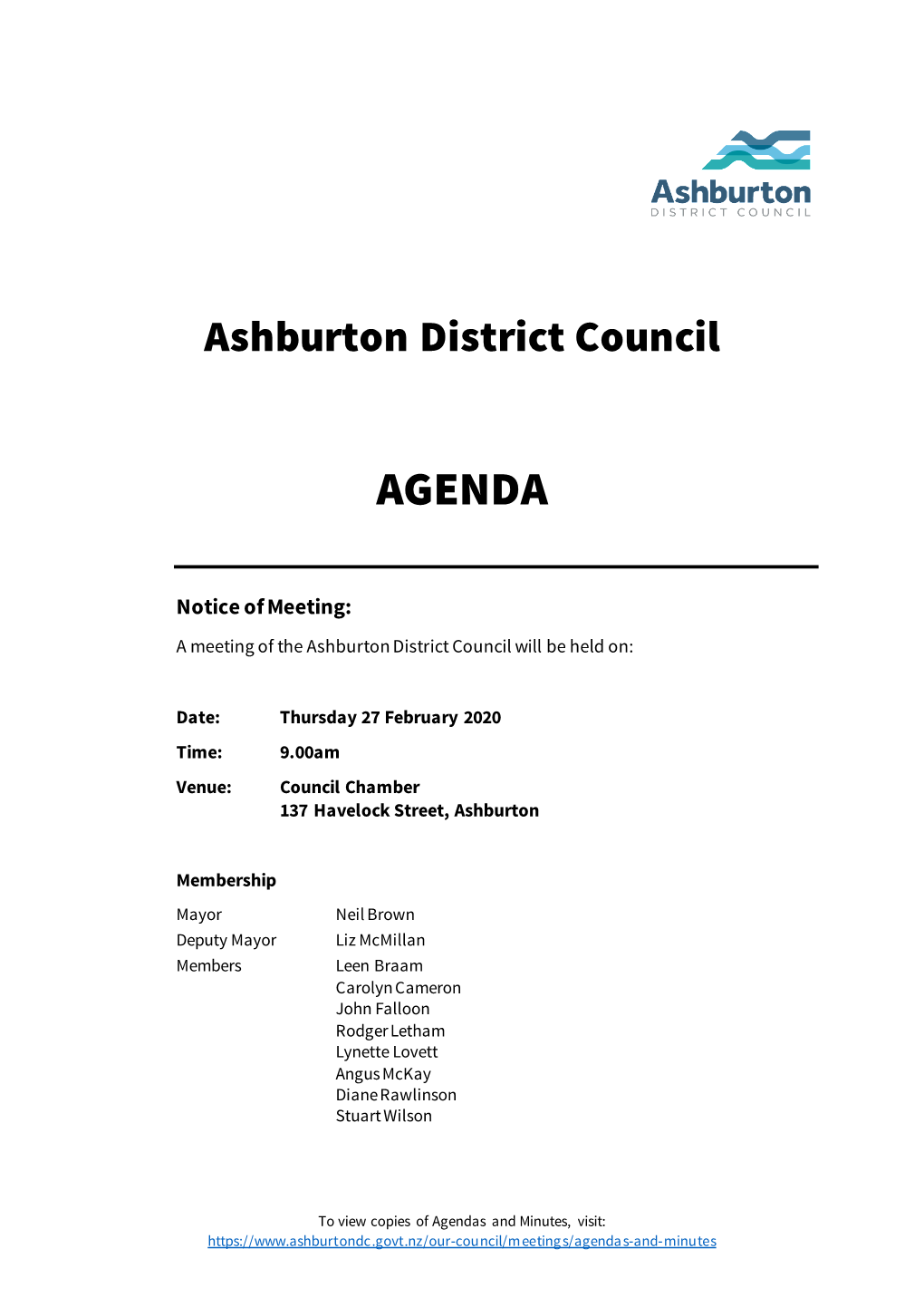 Council Agenda 27 February 2020