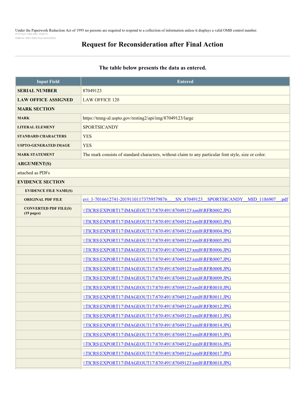 Request for Reconsideration After Final Action