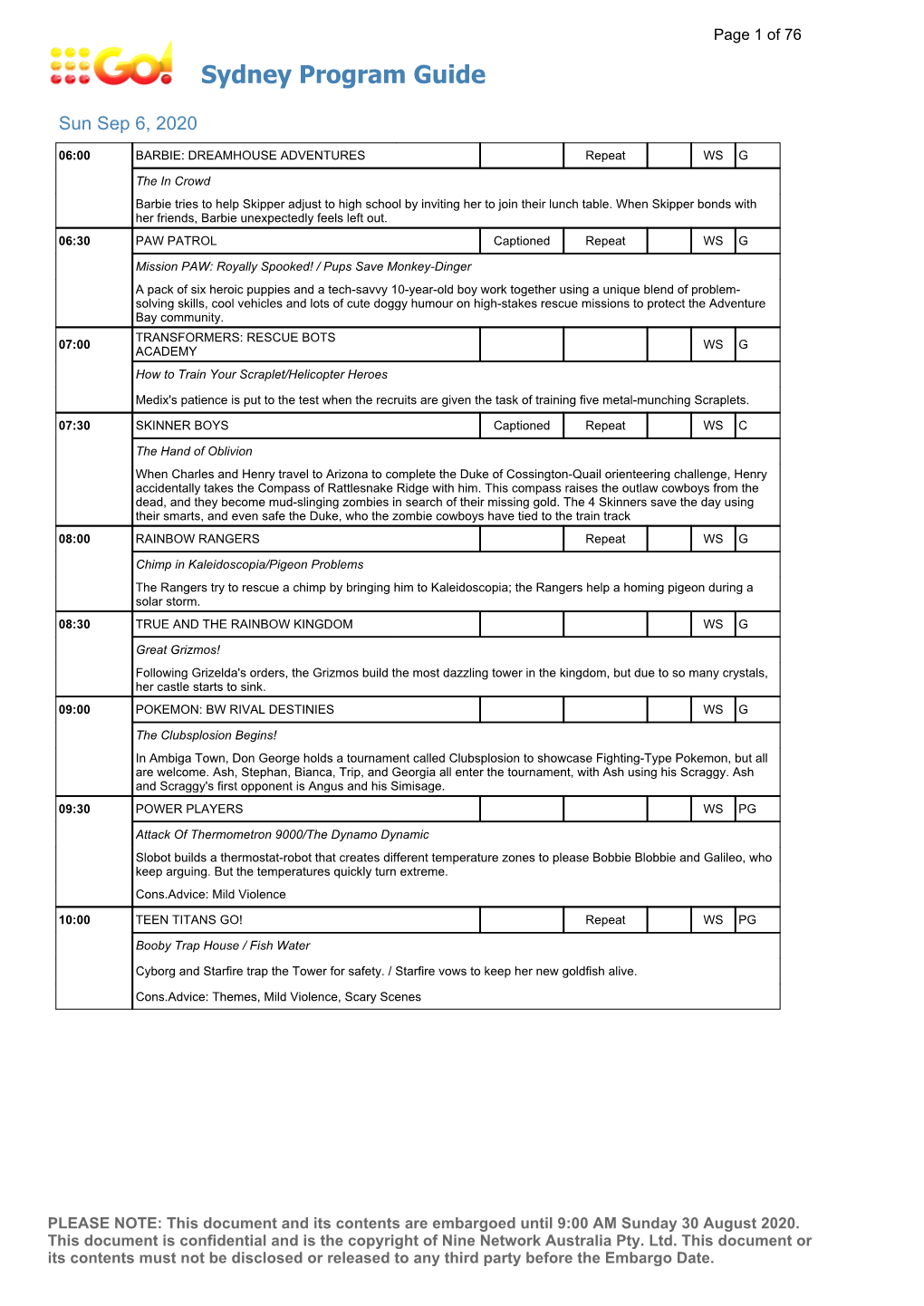 Sydney Program Guide