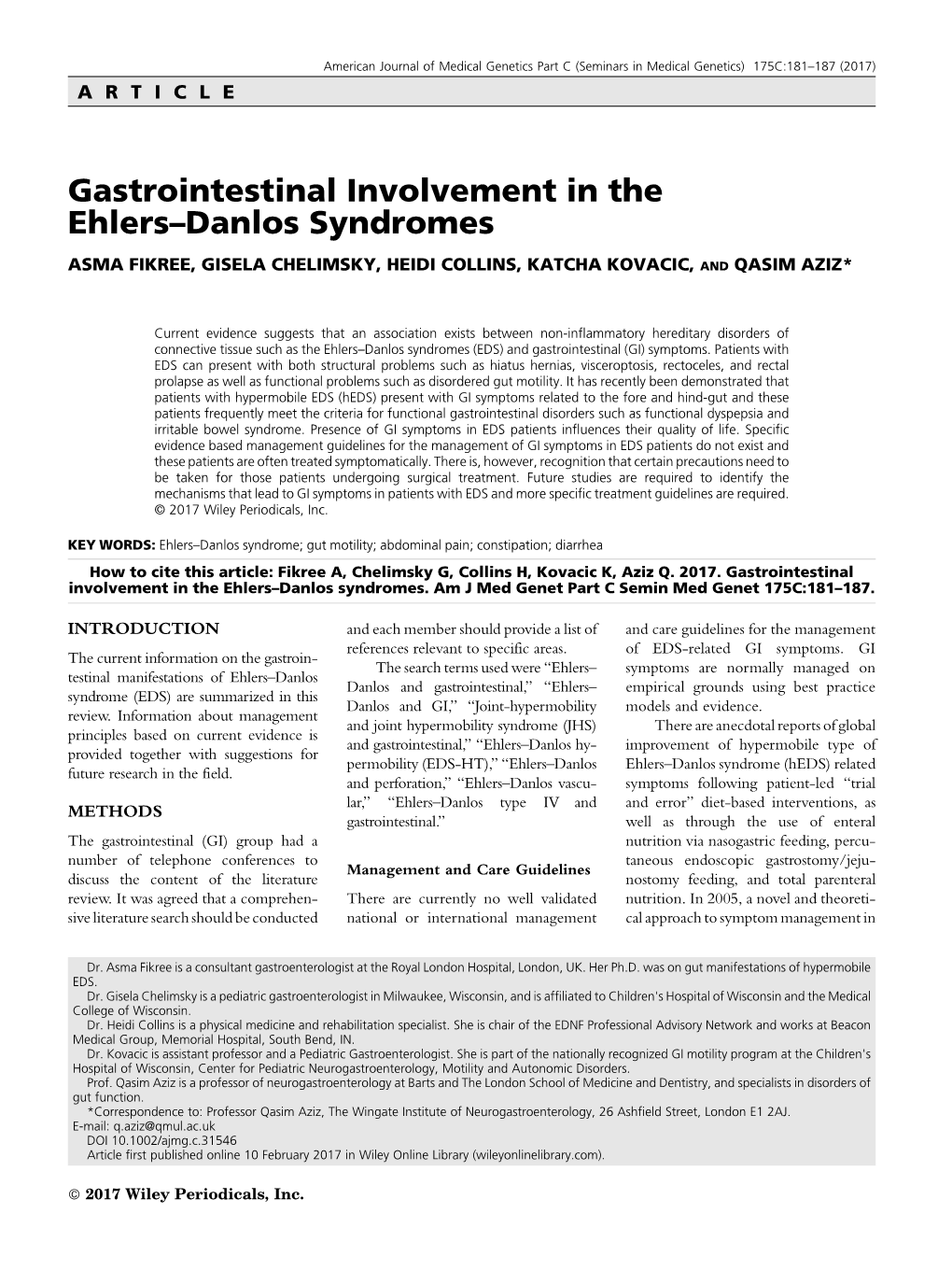 Gastrointestinal Involvement in the Ehlers-Danlos Syndromes