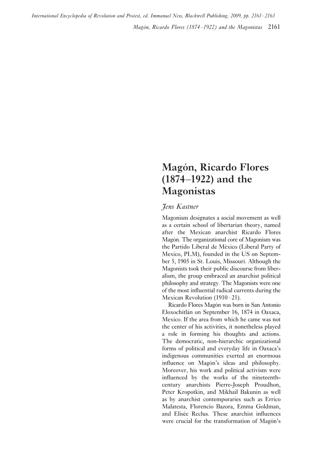 Magón, Ricardo Flores (1874–1922) and the Magonistas 2161