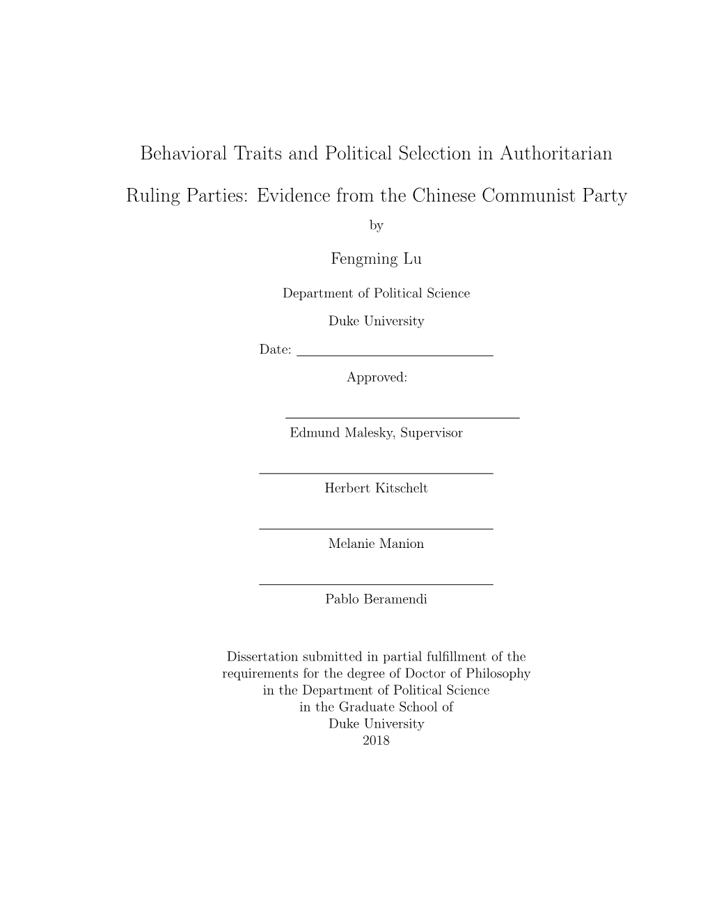 Behavioral Traits and Political Selection in Authoritarian