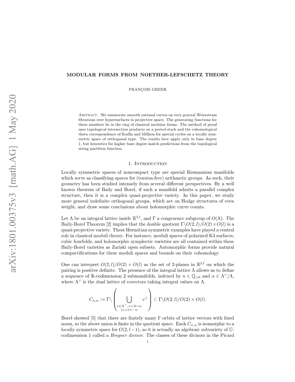 Modular Forms from Noether-Lefschetz Theory