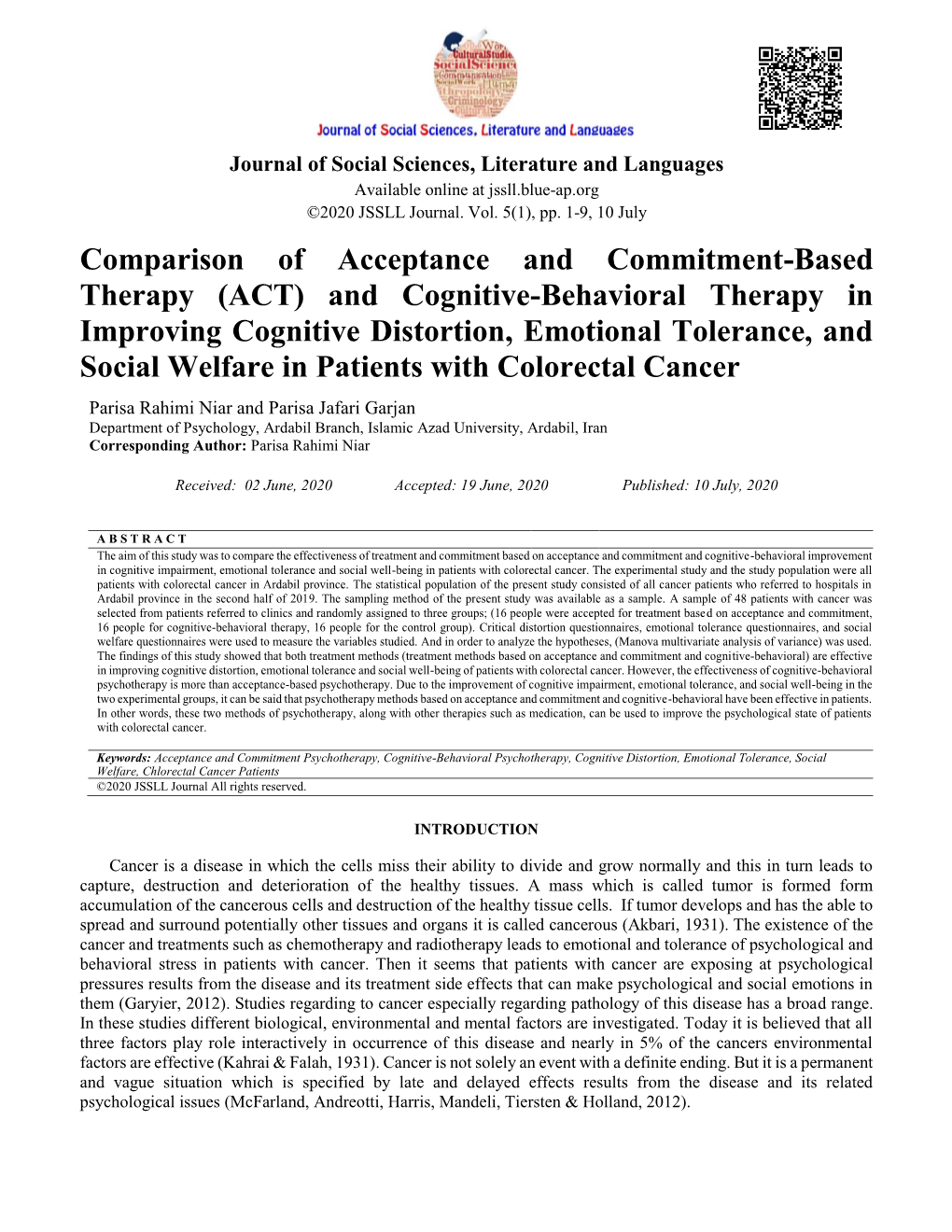 Comparison of Acceptance and Commitment-Based Therapy (ACT