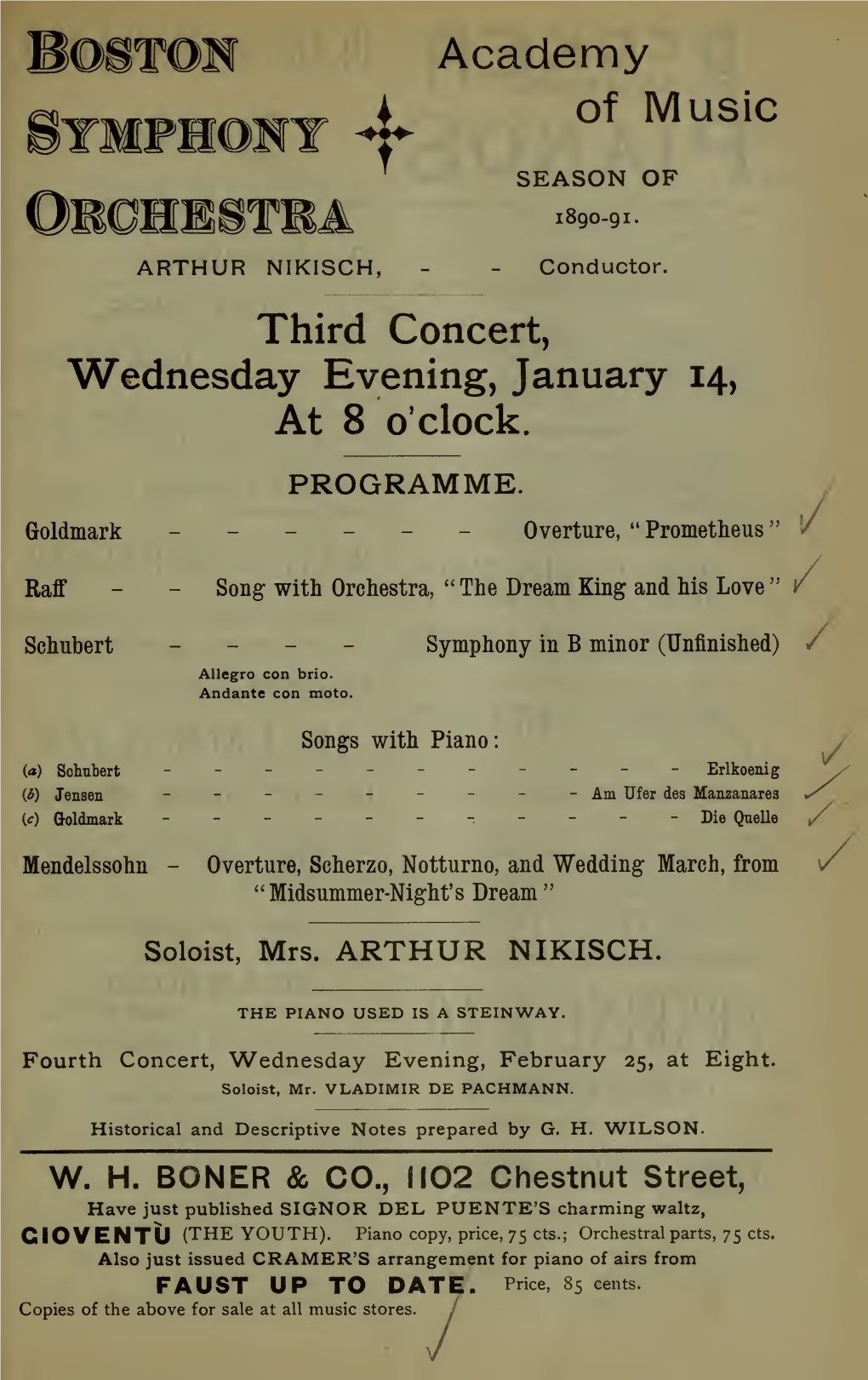 Boston Symphony Orchestra Concert Programs, Season 10, 1890-1891, Trip