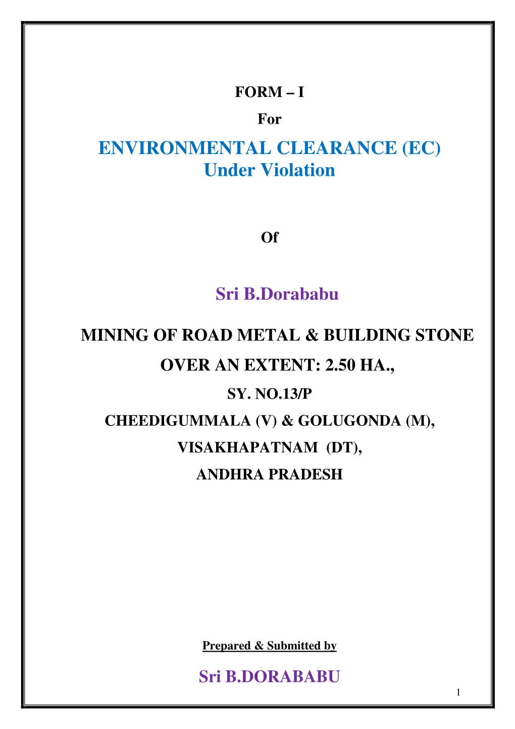 ENVIRONMENTAL CLEARANCE (EC) Under Violation