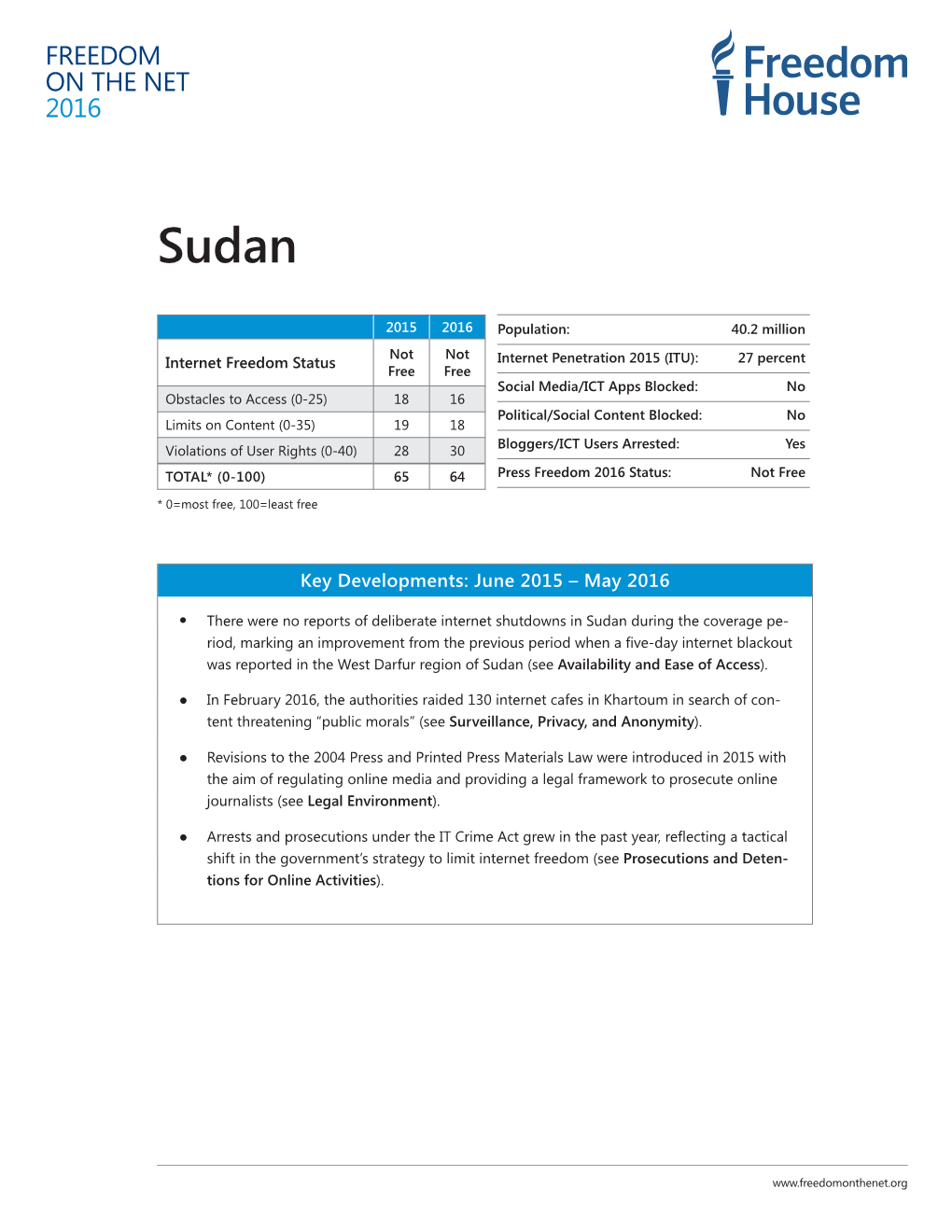 Freedom of the Net 2016 Sudan