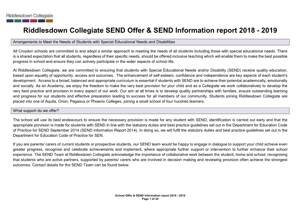 Riddlesdown Collegiate SEND Offer & SEND Information Report 2018